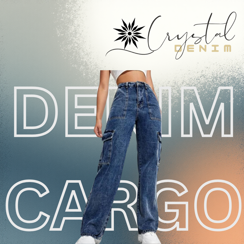 LADIES DENIM CARGO PLAZZO - STRETCHABLE