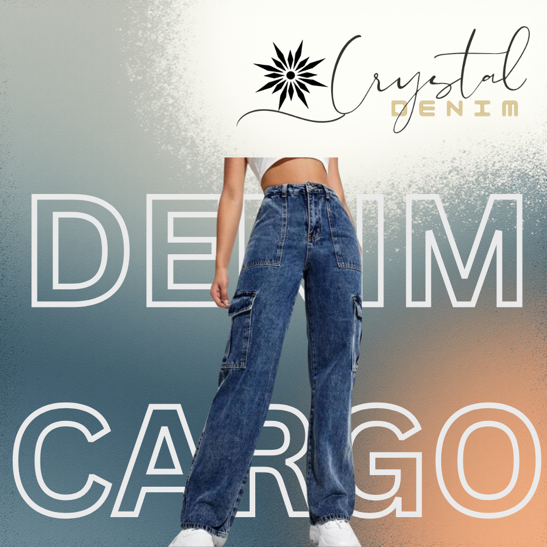 LADIES DENIM CARGO PLAZZO - STRETCHABLE